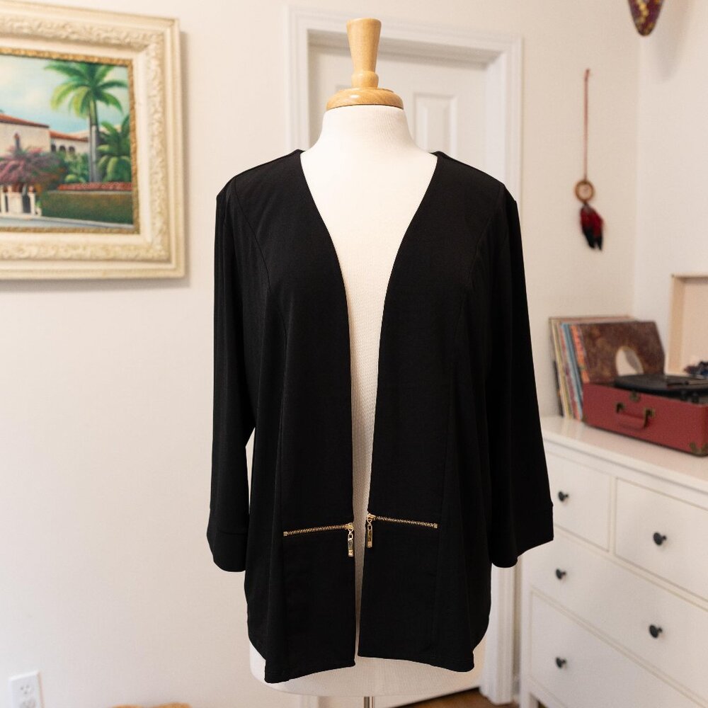 IVANKA TRUMP Black & Gold Soft Lightweight Open Jacket